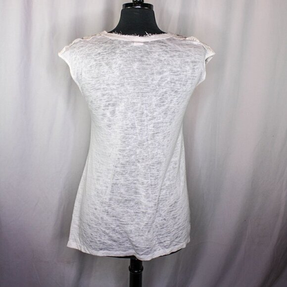 Bobeau Top Lightweight Sheer Weave Lace Shoulders A Line Cream White Siz… - Picture 3 of 4